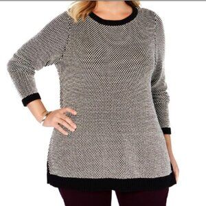 Charter Club Tunic Sweater - Black and White Textured Dots